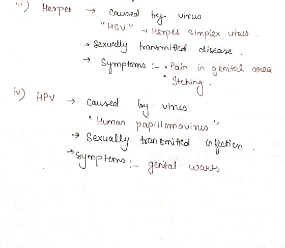 1) Herpes virus iv) HPV caused by HSU Herpes simplex virus · sexually transmited disease Symptoms : o Pain in genital area