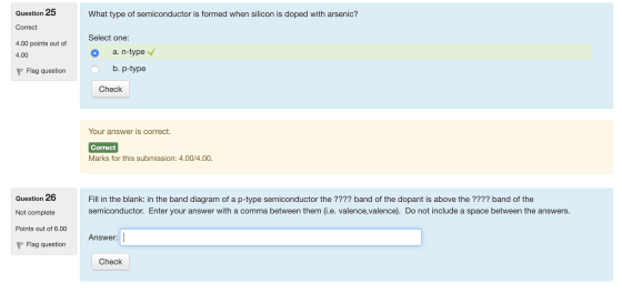 Question 25 What type of semiconductor is formed when silicon is doped with arsenic? Correct 4.00 points out of 4.00 Select o