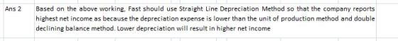 Based on the above working, Fast should use Straight Line Depreciation Method so that the company reports Ans 2 highest net i