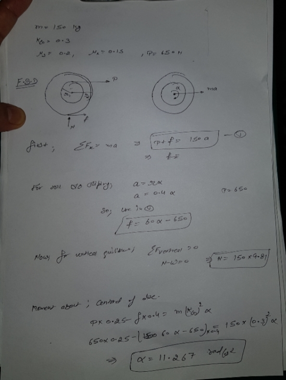 me iso lg Mg = 0.2 x = 0.15 P=6504 F-3) ya first; {Fxma & Spa &- 150 a) - > For soll do oliping, (P2650 So a24 a o.ua che in