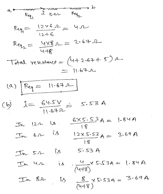 www zurrumweb Res isor Rega - 12x62-ur ren 12+6 Reg. = 4X8 r = 2.672 .: 478 Total resistance = 4+ 2.67+5) = 11.67 (a) Req = 1