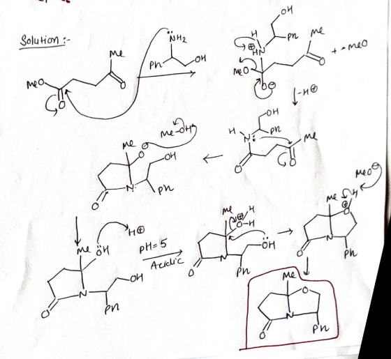 on in me Solution :- NH2 + omeo meo 애 -pn me o Lo OH Meo -Ni Ipn Me 4 @ Ilon H0 pH= 5 me ön он I И Me no4 Acidic a PN