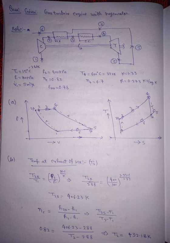 Qum Greiven. Gas turbine engine with regennaton. solun - a K mt tuum * = 280k K-1.33 T=15c P = lookPa ~= 5ml P2=4ookPa Me=0.8