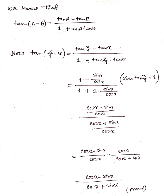 we know that tan A- tanB tan (A-B) = 1 ttanAtanB tan 7 - tank Now tan (1 x) 1. & tant tann Sink 1:- ( sin since tan = 1 CO2 1
