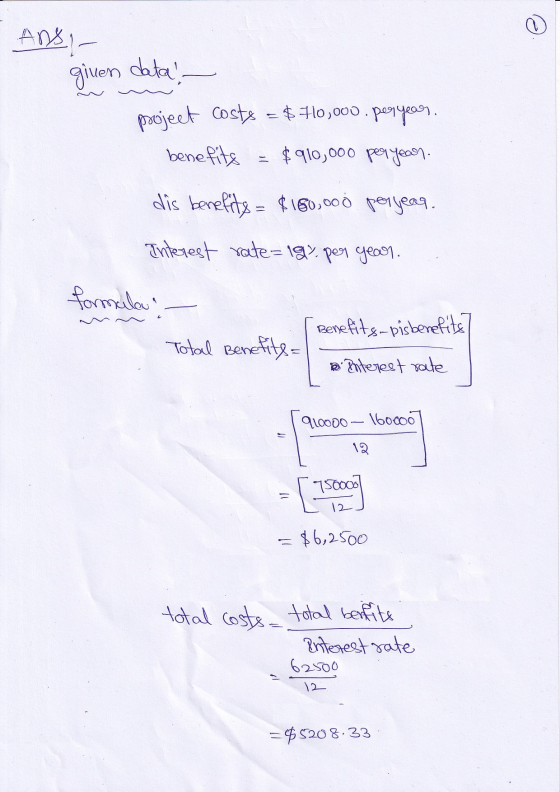 a ANSI given data! project costs = $ 710,000. peoryear. benefits $910,000 per year. dis benefits = $180,000 per yeaq. Interes