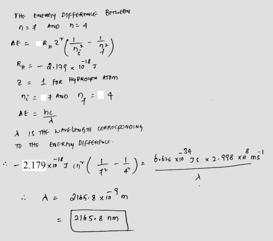 BETWEBN THe ENERY DIFFERENCE n2 4 AND AE n 2 2 18 J a.193 10 1 FOR Hy PROyew ATOM 4 n AND AE he IS THE ELEN6 TH CORRespoNOIN