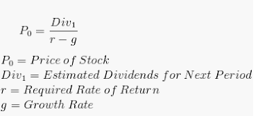 Po - Divi T-9 Po = Price of Stock Div1 = Estimated Dividends for Next Period r = Required Rate of Return 9 = Growth Rate
