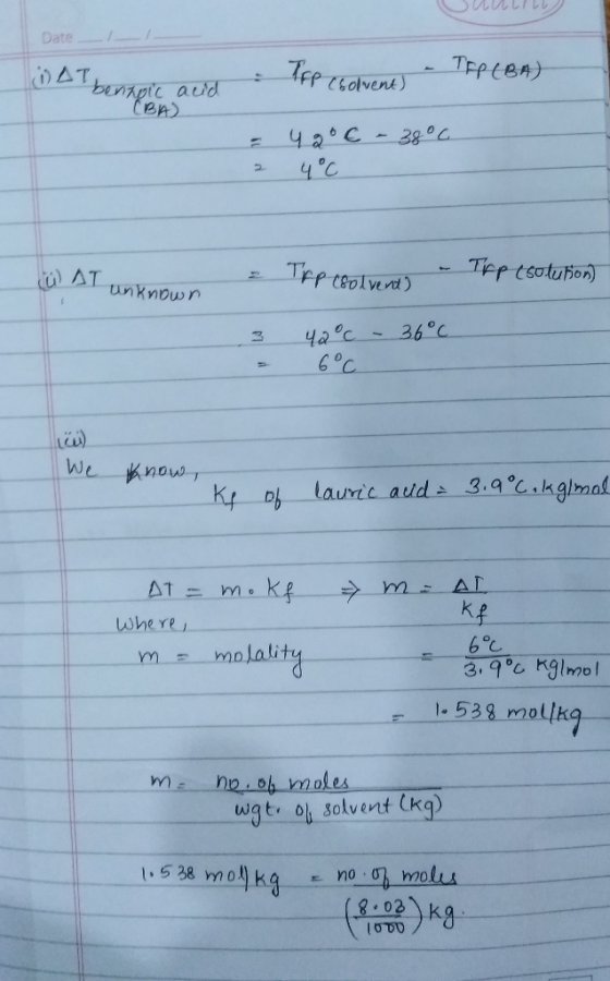 Date DAT benzoic CIBA Tre (Golvent - TFP (BA) acid = 42°C -38°C 2 4°C = Trp coolvent) - Trp (solution) I unknown 42 °C - 36°C