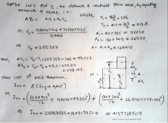 아aguas, ie. whes, ½-412+23 = 513.5. A= 412x335 = 38020 A, = 130 x Do 3 2639。 138020x206+2639oxs13S 164410 → Yo=255357 AY ,从