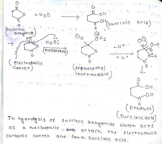 0 0011 014 Succinic aci SucCinic. anhydhide ucleD phile t H electrophilic Centev inte n mediate 011 Suc cinicacid Ccnbonic Ce