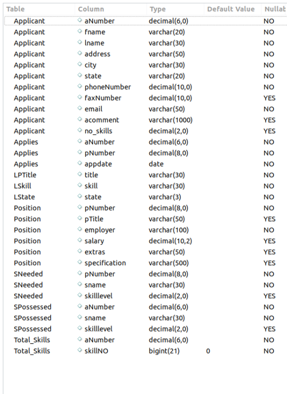 Default Value Nullat NO NO NO NO NO NO NO YES NO YES YES NO NO Table Applicant Applicant Applicant Applicant Applicant Applic