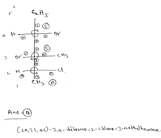 4 Hud 3 Br. we லாம் CHg ® And 6 (2R, 35, 4S)-3,4-débromo-2-chloro-3-methyl hexane.