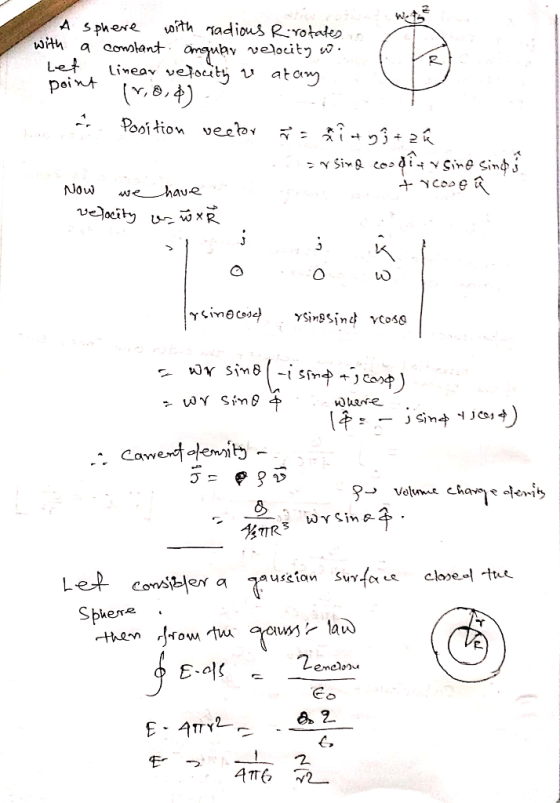 A sphere with radious R-rotates, with a constant anguby velocity w... Let Linear velocity a atary & Position vector r = Alagh