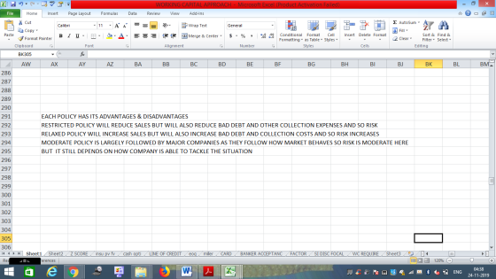 WORKING CAPITAL APPROACH - Microsoft Excel (Product Activation Failed) Review View Add-Ins File Home Insert Page Layout Formu