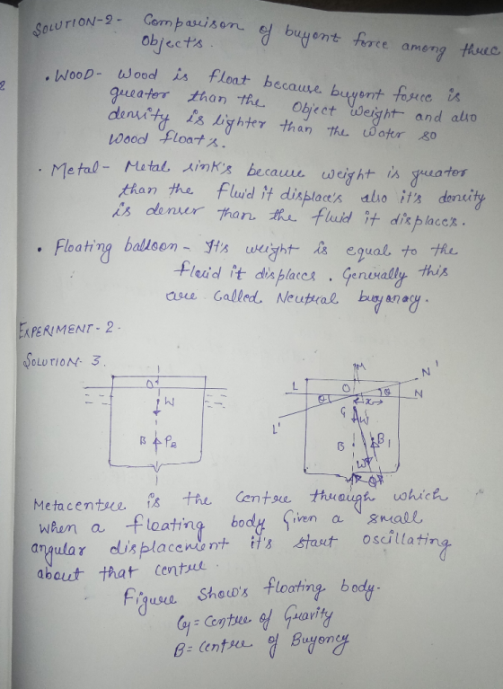 SOLUTION-2- Comparison of buyont force among three ION-2 objects. WOOD Wood is float because be greater cause buyont force is