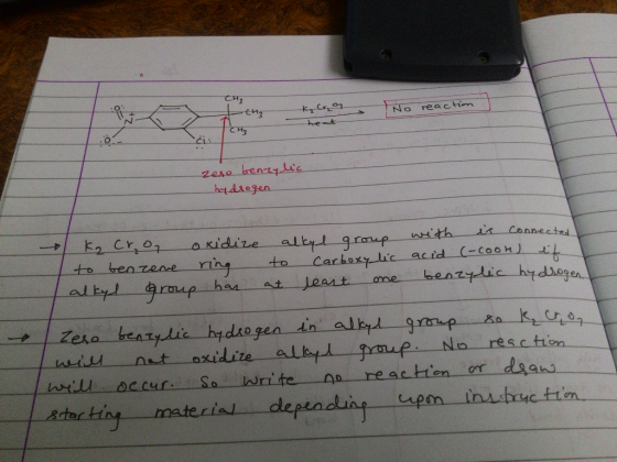 CH₂ (H₂ No reaction KĄ Cson heat zeso benzylic hydrogen 1 kz Cr, o, oxidize alkyl group with in connected to benzene ring to