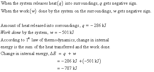 When the system releases heat(a) into surroundings, q gets negative sign. When the work (w) done by the system on the surroun
