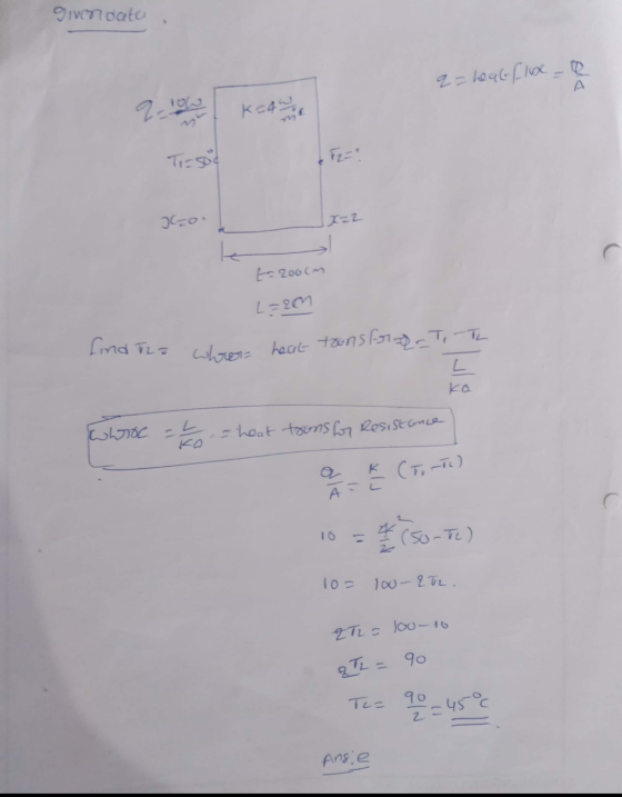 given dato q=heat flox - e A 2012 K24 TESOE I-2 le t-200cm L=20m fond Tza whoor heat toonsfore-T, Th wwroc - - heat frons for