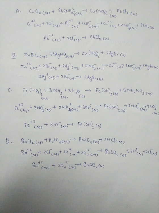 Cap A. Culla cap + Pb (NO), cap Cu(NO) + PbCl2 (8) Cut Capt act cas & Phyt (a + 2NO (al Cut Cap, t2n10 ca & Pollsace) Pot lag