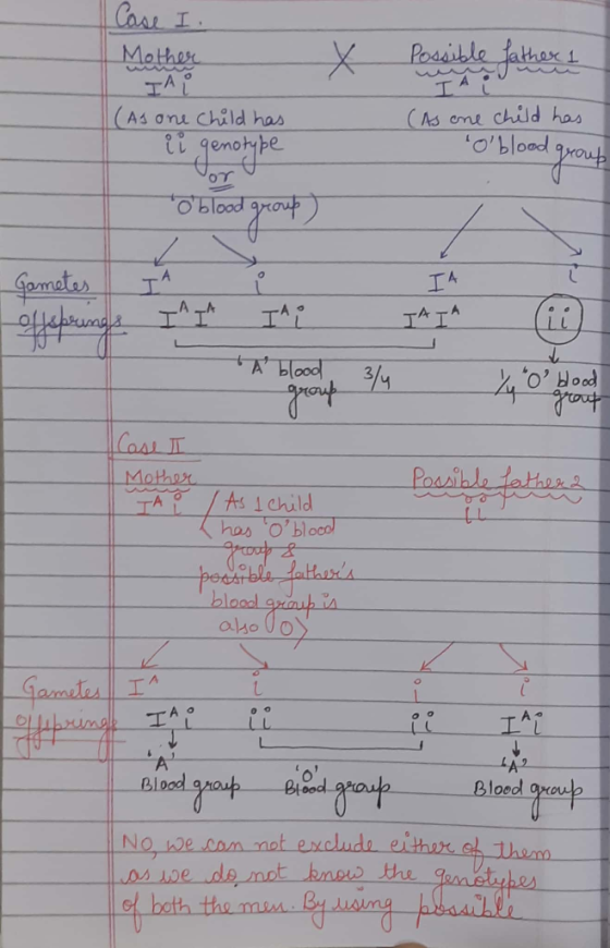 Case I. x Possible father & (As one child has (As one child has i i genotype . oblood group O blood group , T4 Gametes offs