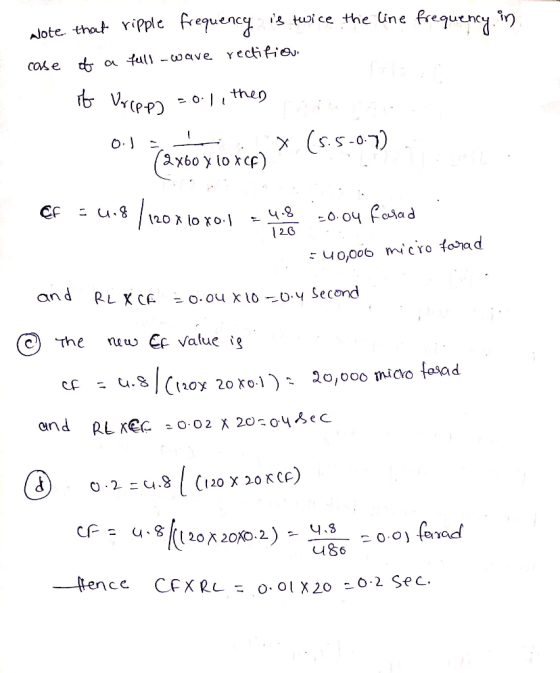 Alote that ripple frequency is twice the line frequency in case of a felll - wave rectifieu. if Uripp = 0.1, then os Taxbbyio