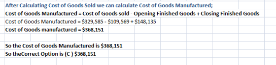 After Calculating Cost of Goods Sold we can calculate Cost of Goods Manufactured; Cost of Goods Manufactured = Cost of Goods