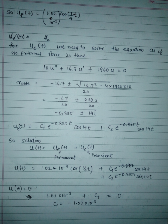 Page : so Up (4) 1.02 cos(lt) 4 10-3 UdGADE for ų (A) we need to no External force is there solve the equation as if lou of