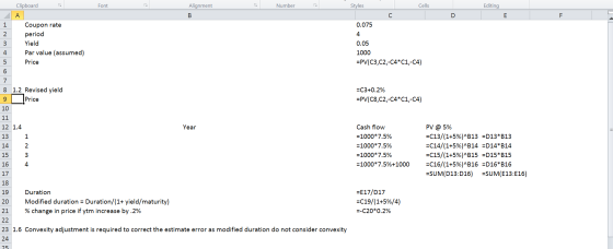 Clipboard Font To Number Styles Cells Editing Alignment B C D E F 1 0.075 Coupon rate period Yield Par value (assumed) Price