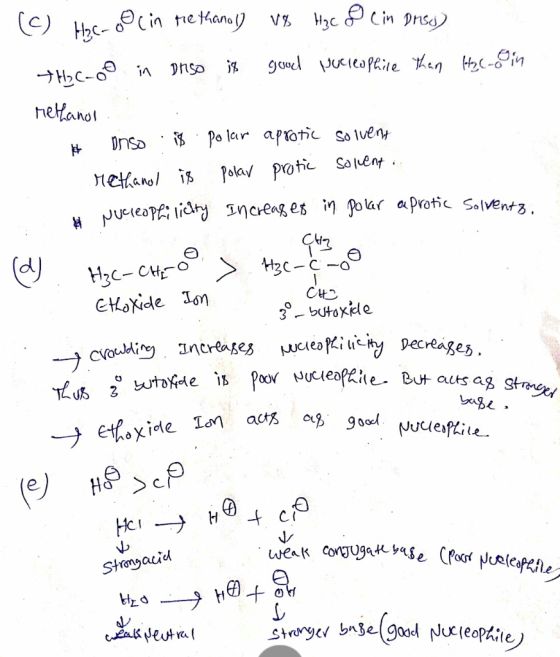 (c) Hoc-oo (in re thanol) ve Hzc & (in Duss) TH₂C-o in Drso is good lucked Phile than Helsin Methanol # onso polar aprotic so