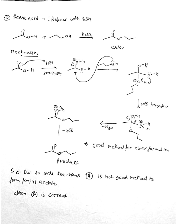 1o Acetic acid + + Propanol with hason Lona non metus en on ester Mechanism i no von ph O-H frownsoy tö-4 soby) Juo trechter