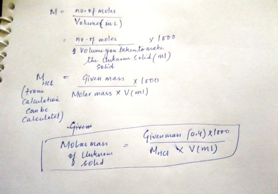 s no.omoles not moles Solid Hes tra Cale Molar mass x V(mi) Cam be Caleulita HOI Vİml soud