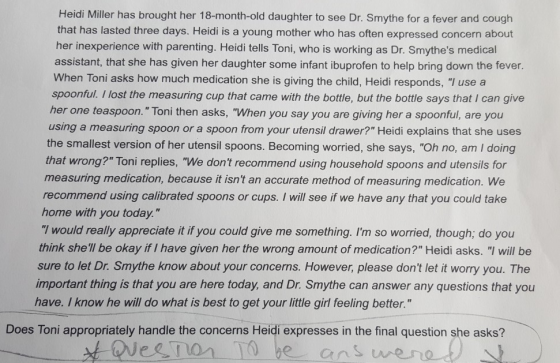 Heidi Miller has brought her 18-month-old daughter to see Dr. Smythe for a fever and cough that has lasted three days. Heidi