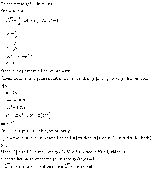 Toprove that 15 is irrational. Suppose not. Let 25 = where gcd(a,b)=1. 1 =559 =562 = ? →(1) =516? Since 5 is a primenumber, b
