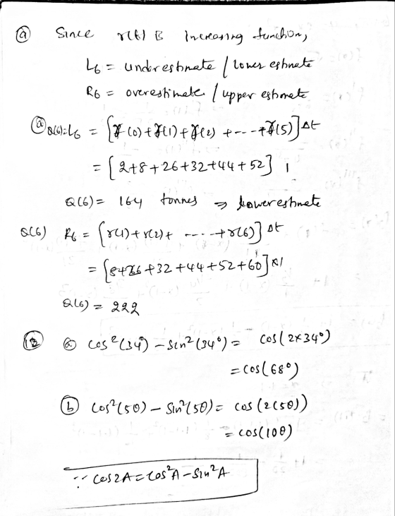 Since rite @ 06:46 a Increasing function, 46 = underestinate / lowes estrate R6 = overestimates l upper estimate (0)+Hit feel