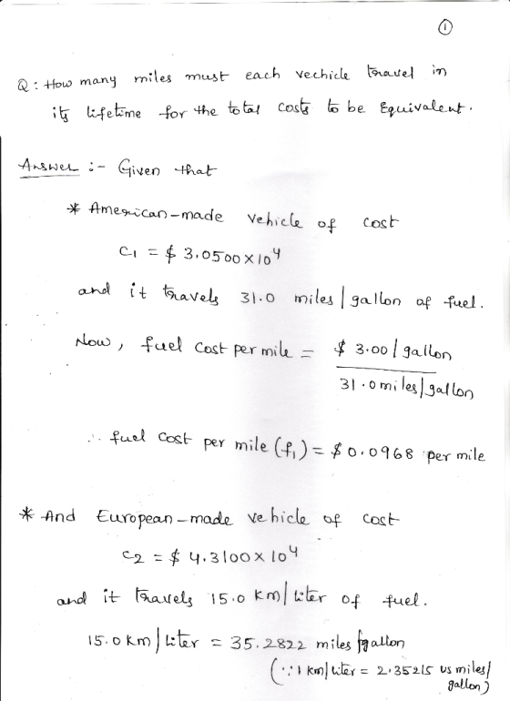 each vechicle avel in Q : +fow many miles must i fetsme for the tota Cos tbe Euivalent Given that Answer- Ameican-made Vehicl