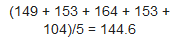 (149 + 153 + 164 + 153 + 1045/5 = 144.6