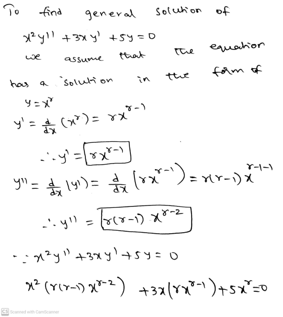 Hiyo of T find general Solution 22 yil +30 y + 5y = 0 that The equation we assume form of the in has a solution yox 8-) y =