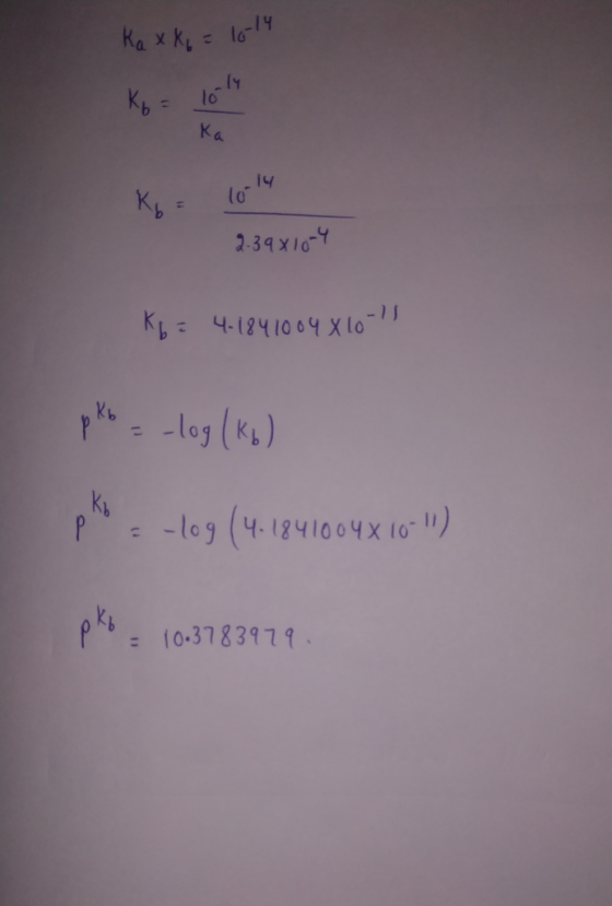 Ka x Ky = lo-19 К, - Ka 14 KP 2-39 X1 K 41841009 X lo- log (Kh) P P -log (4.1841004xto 1) Pt 10.3783971