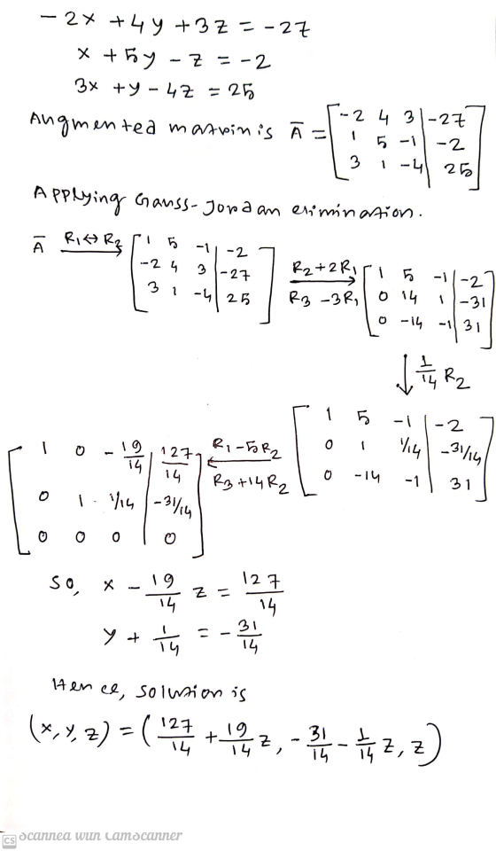 . - 24 +4 9 +3 2 - - 2 x +2 - Z = -2 3x +y42 스26 2 G 31-28 Augmented matvinis Ā = 51 -2.. 3 -리 25 Applying Gauss-jord an elim