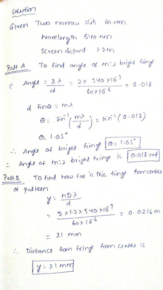 PaltA- To find any af rn : 2 bright fring Cl e: 101 Patt To find how fos ts f this fin oure 아 ?adleen dl : O. 0215 m 2 mm .Di