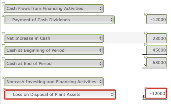 Cash Flows from Financing Activities - Payment of Cash Dividends | -12000 Net Increase in Cash 23000 45000 Cash at Beginning