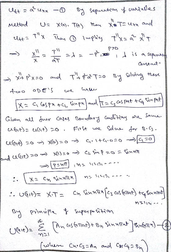 P76 Itt = a unn - By separation of variables Method U= X(m). THt) rien Xa Ta uan and Чее - Tх ач отрve tя: - т = = -p2, so