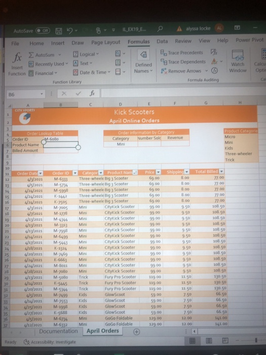 AutoSave ON B 8 LEX19E. alyssa locke AL - Insert File Home Draw Page Layout Formulas Data Review View Help Power Pivo e f Ins