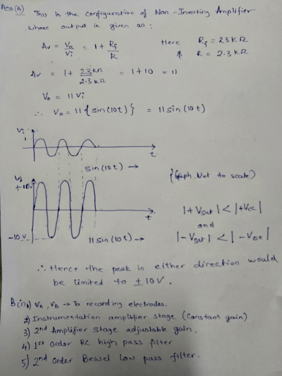 Ans () This is the Configuration ơ1 Non -Invertins Amplifie 23 k2 Sin(lot) → Sat 七 11 sin (tot) → he peat in either direation