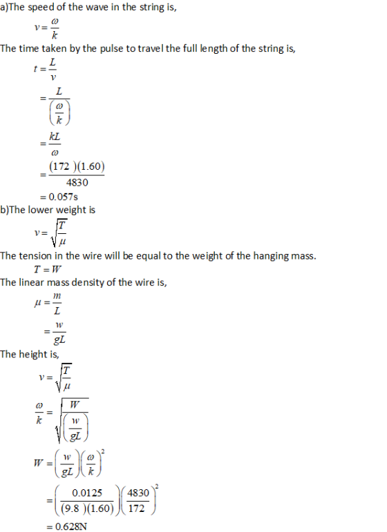 a)The speed of the wave in the string is, V= k The time taken by the pulse to travel the full length of the string is, 2 V L