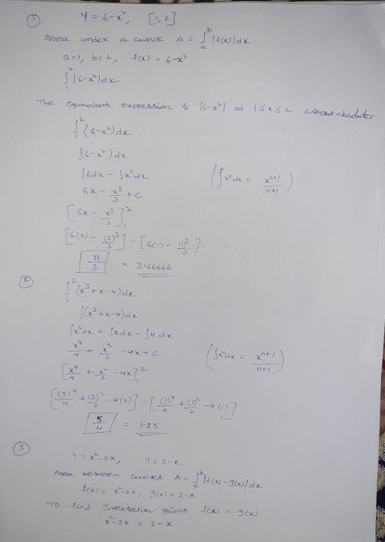 4 = 6*, [1,2 Area ander a cerve poltolar a=1, biz, f(x) = 6x² § 16-2²1dx The to 16-x²) at 1sxs without absoluter equivalent e