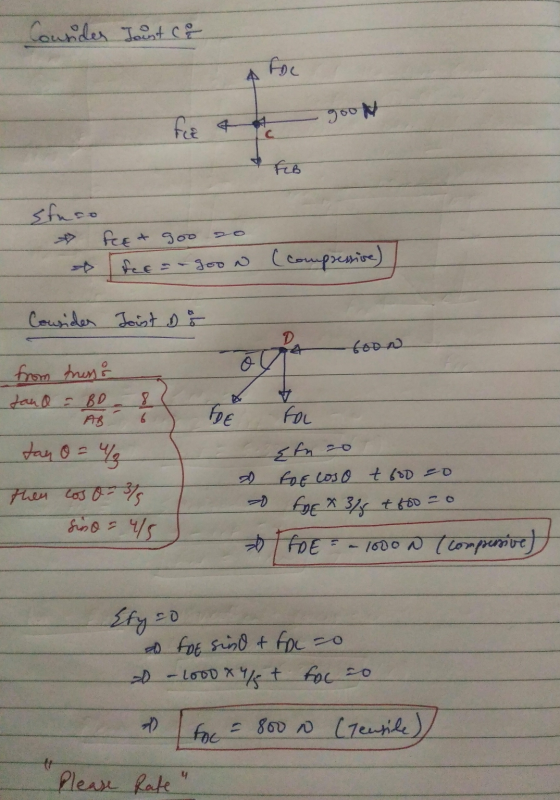 Counder Jaunt ca foc goon for at FEB stuco fee & goo fee goo N (compressive) Consider Joint i 6oon o from truss & fand - BD A