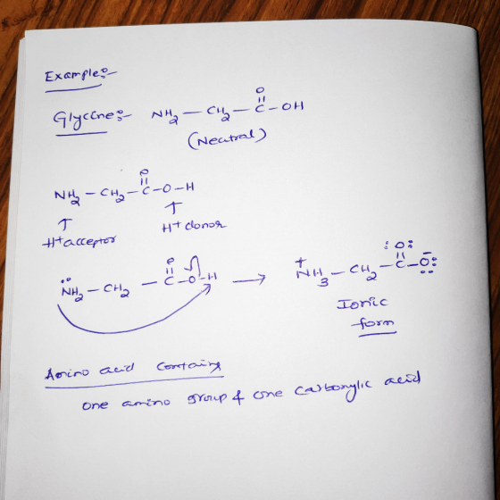 Examples Glycines Nhach- & -oh - (Neatral) NH-CHE-O-H t Ht donor Htacceptor - TH-CH - co C-0-1 NH₂ - CH2 Ionic form Amino and