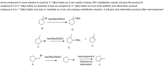 since compound is more reactive it could be 3 o alkyl halide so it can readly undergo SN1 substitution reactio will give the