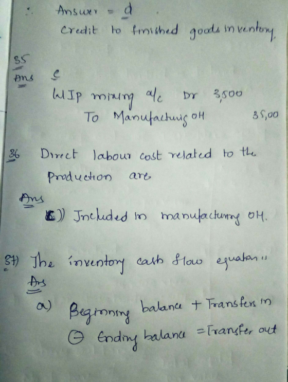Answer – d credit to finished goods inventory SS ans - & let IP wirem al or 3,500 To Manufactung OH 35,00 3 Direct labour cos
